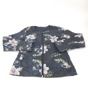Womens All Black Floral Reversible Puffy Jacket